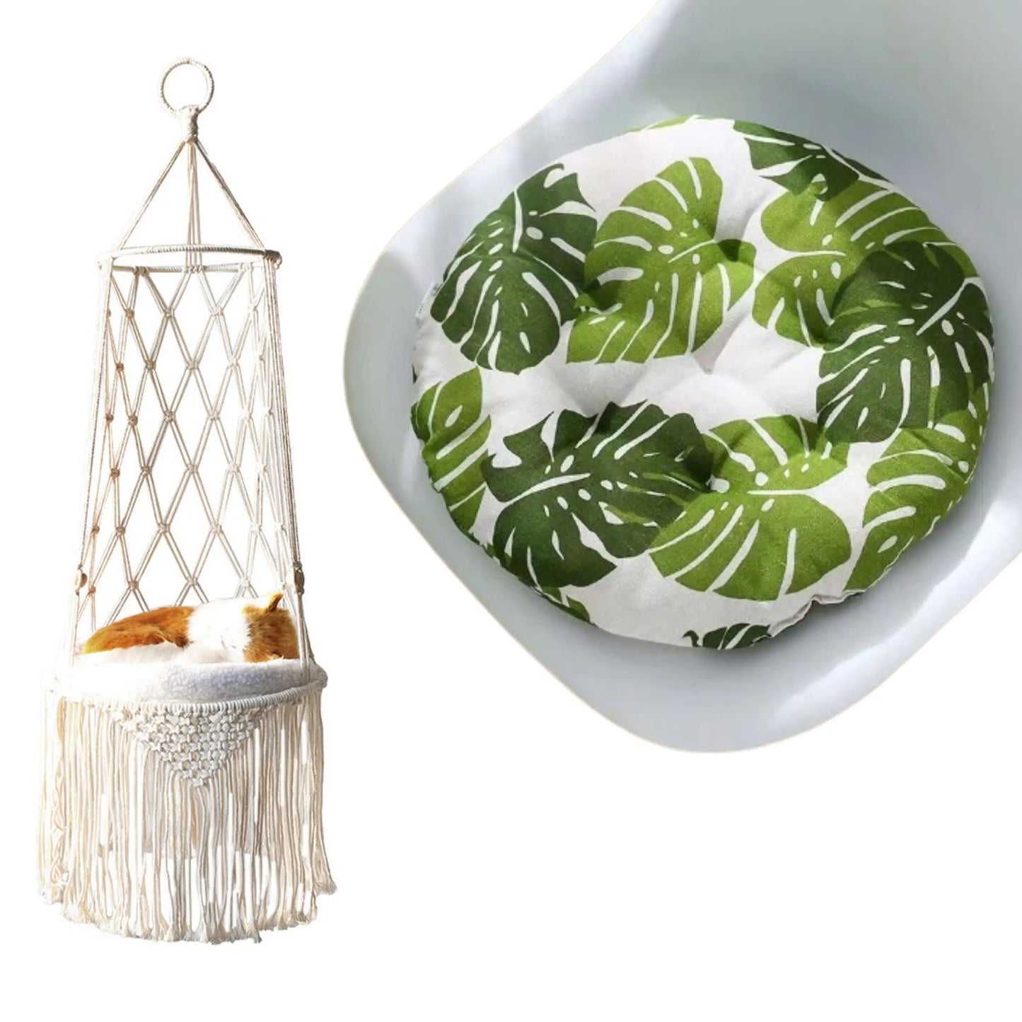 Macramé Cat Hammock – Hanging Pet Bed & Boho Wall Swing for Cats - Waggloo