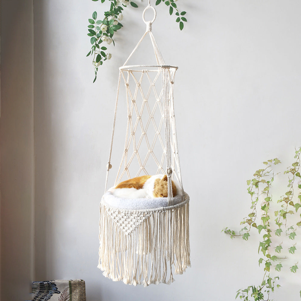 Macramé Cat Hammock – Hanging Pet Bed & Boho Wall Swing for Cats - Waggloo