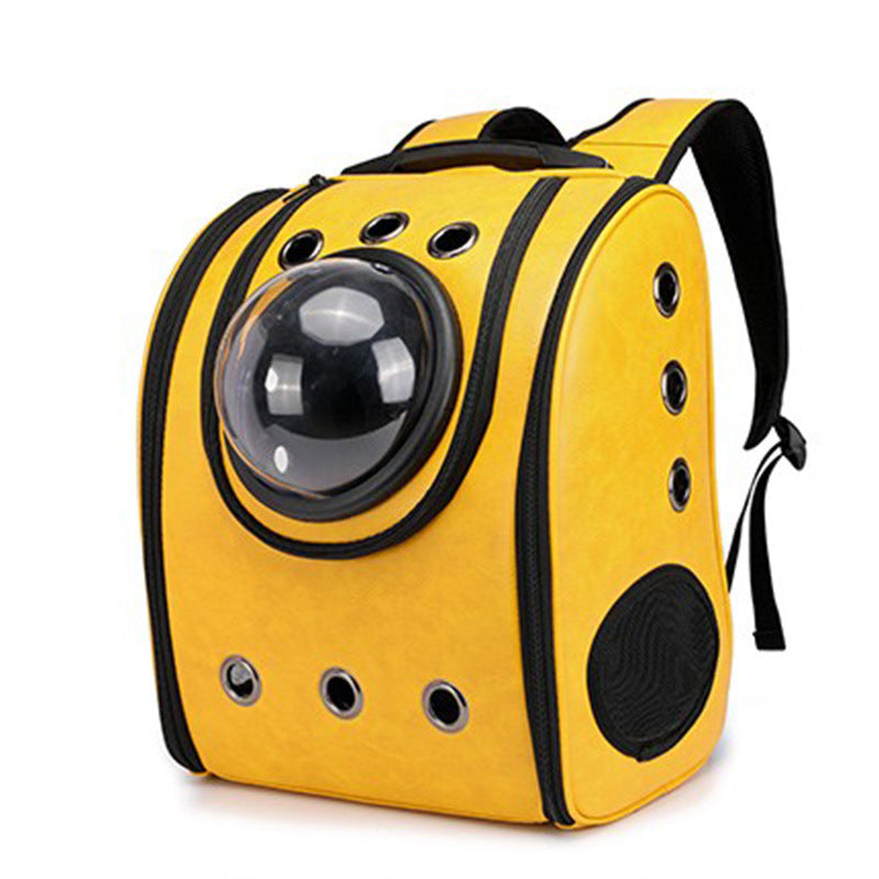 Leather Space Capsule Pet Backpack for Cats and Small Dogs