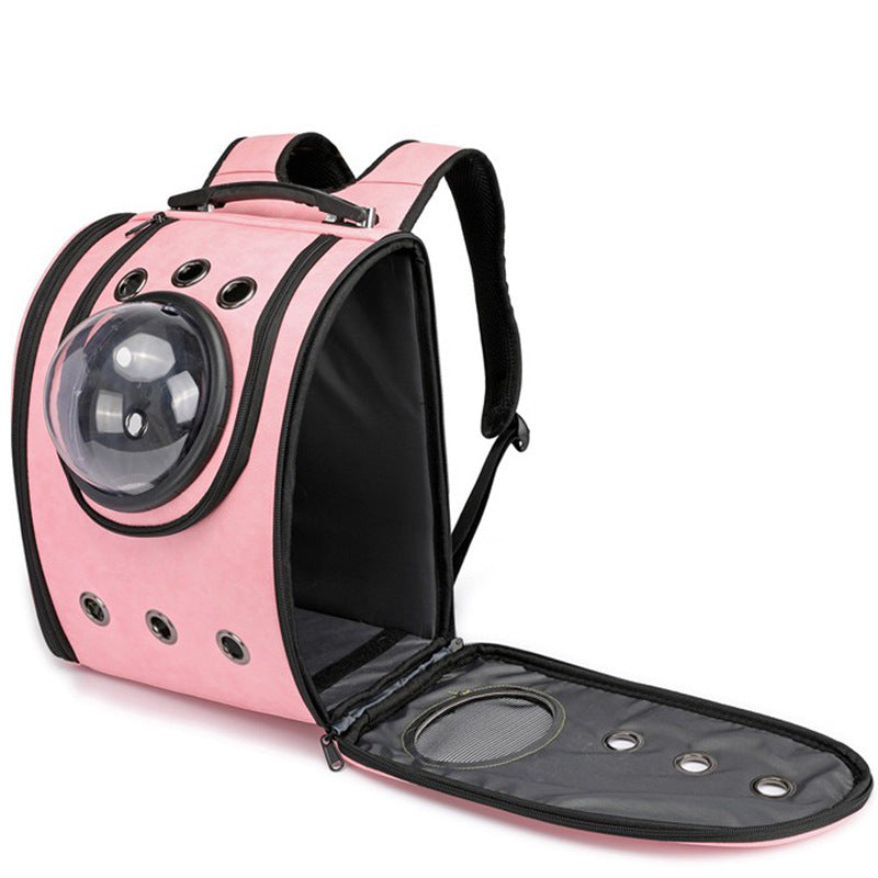 Leather Space Capsule Pet Backpack for Cats and Small Dogs