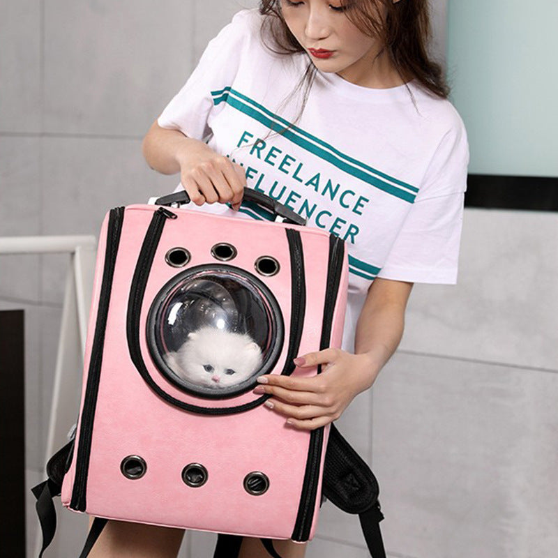 Leather Space Capsule Pet Backpack for Cats and Small Dogs