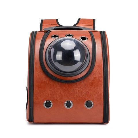 Leather Space Capsule Pet Backpack for Cats and Small Dogs