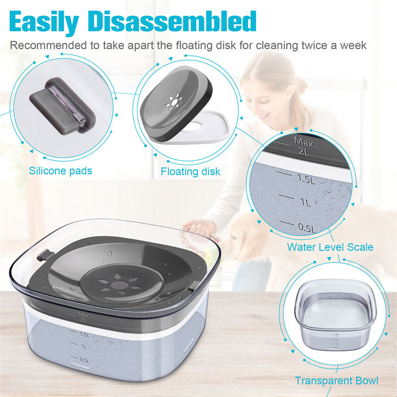 70oz Large Spill-Proof Dog Water Bowl – Transparent Slow Drinking Pet Bowl for Dogs & Cats - Waggloo