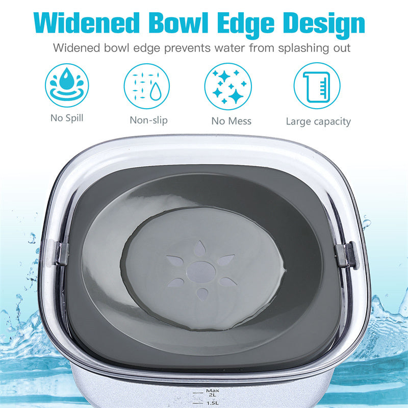 70oz Large Spill-Proof Dog Water Bowl – Transparent Slow Drinking Pet Bowl for Dogs & Cats - Waggloo