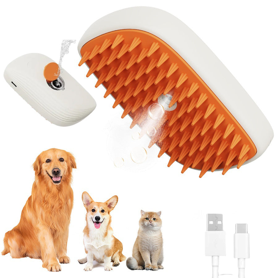 Pet grooming brush with orange bristles and white handle from Waggloo