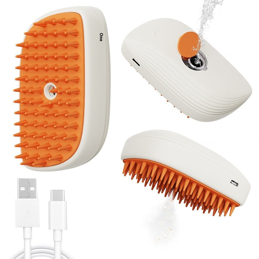 Pet grooming brush with orange bristles and white handle from Waggloo