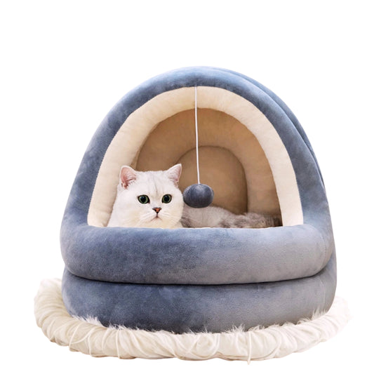 Luxury Cat and Small Dog Bed with Soft Velvet and Warm Mat - Waggloo