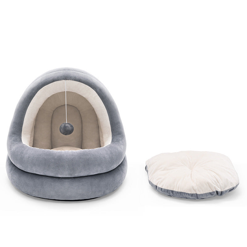 Luxury Cat & Small Dog House Bed – Soft Crystal Velvet Pet Sofa with Warm Mat - Waggloo