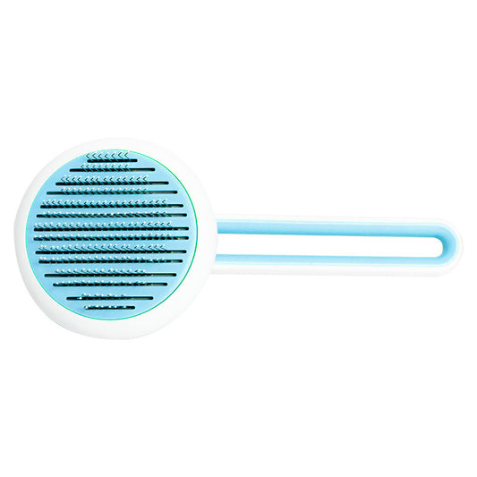 Blue and white hairbrush on a white background