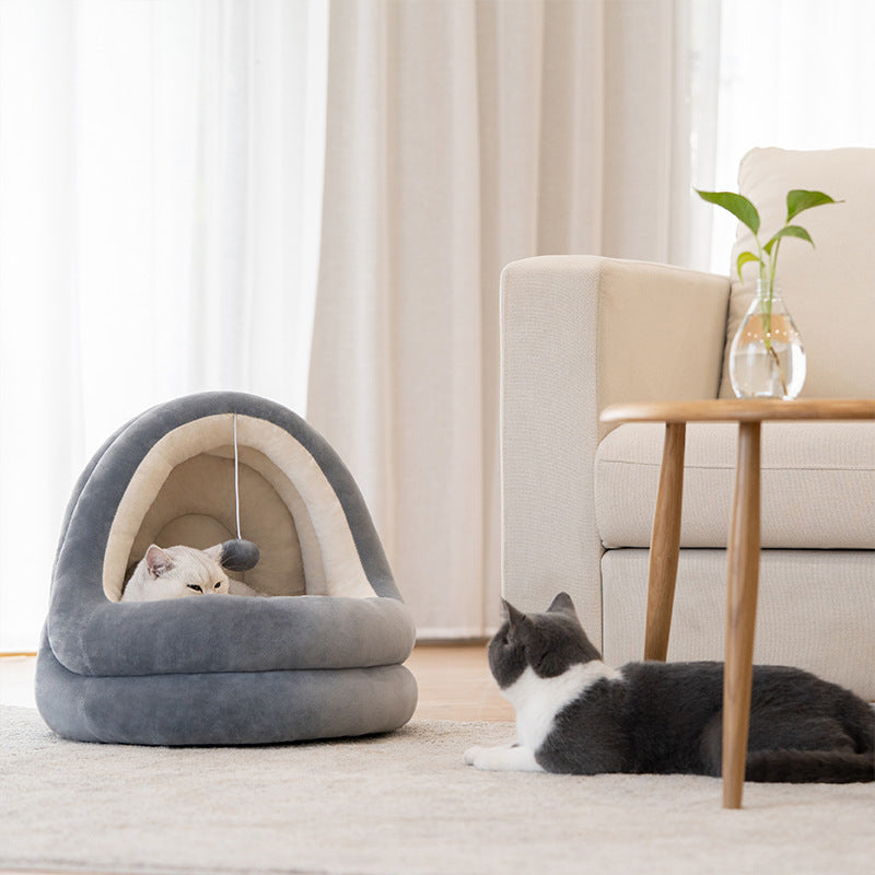 Luxury Cat & Small Dog House Bed – Soft Crystal Velvet Pet Sofa with Warm Mat - Waggloo